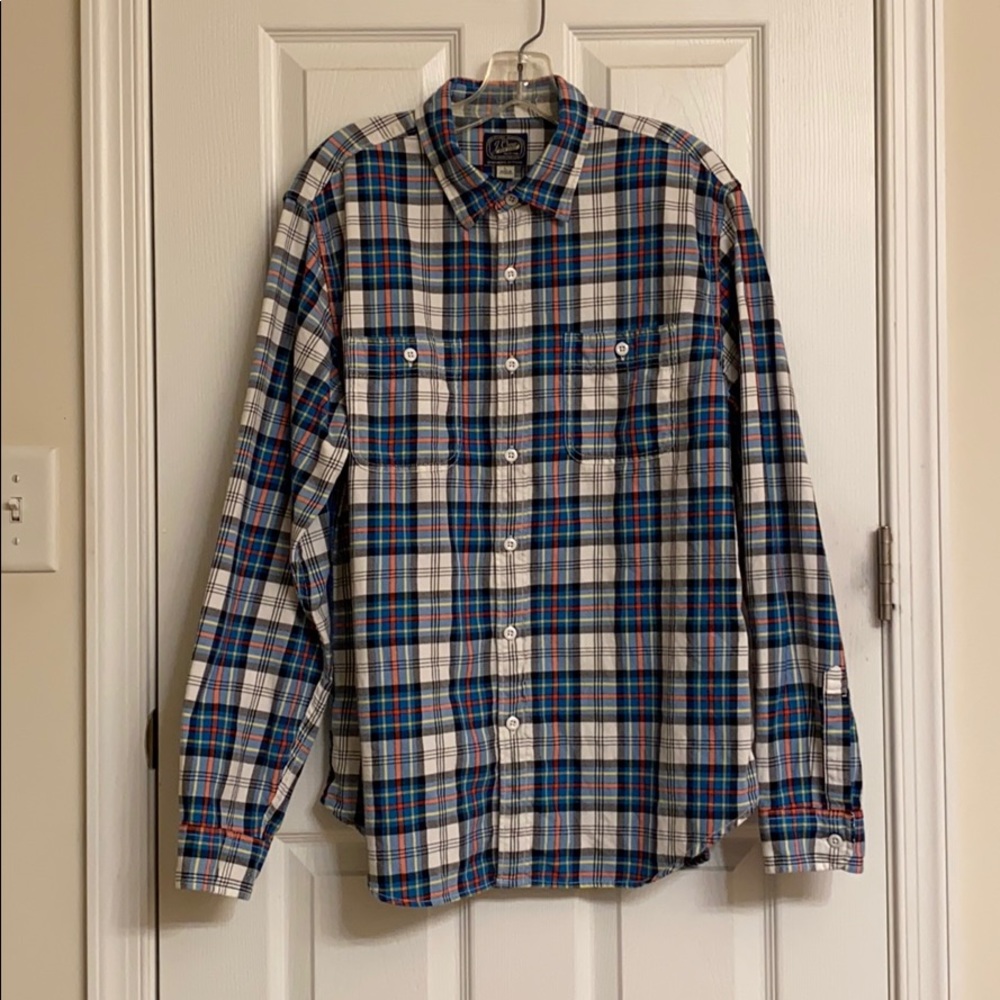 J. Crew Blue & Yellow Plaid Cotton Long Sleeve Button Down Shirt Size Large